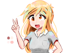 Size: 7015x4960 | Tagged: safe, artist:bubbletea, derpy hooves, human, g4, aggie.io, anime, anime style, cute, derpabetes, humanized, low res image, peace sign