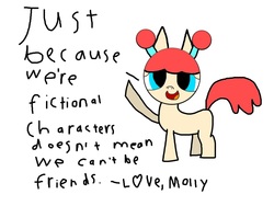 Size: 1024x769 | Tagged: safe, artist:undeadponysoldier, oc, oc only, oc:molly, pony, raised hoof, solo, talking to viewer