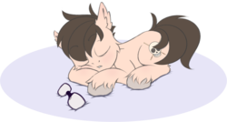 Size: 1484x796 | Tagged: safe, artist:pollynia, oc, oc only, pony, cute, glasses, lying down, male, simple background, sleeping, solo