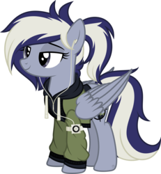 Size: 1600x1730 | Tagged: safe, artist:whitekitsuneko, oc, oc only, oc:whisper, pegasus, pony, clothes, earbuds, female, hoodie, mare, simple background, solo, transparent background