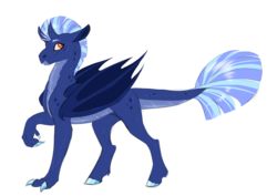 Size: 800x566 | Tagged: safe, artist:vindhov, oc, oc only, dracony, hybrid, colored claws, colored hooves, crack ship offspring, magical lesbian spawn, offspring, parent:princess ember, parent:tempest shadow, parents:tember, raised claw, simple background, solo, transparent background, wings