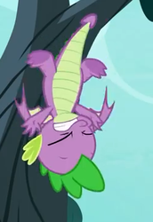 Size: 249x361 | Tagged: safe, screencap, spike, dragon, g4, molt down, season 8, claws, cropped, eyes closed, male, solo, upside down, winged spike, wings