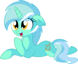 Size: 7342x6050 | Tagged: safe, artist:aureai-sketches, artist:cyanlightning, lyra heartstrings, pony, unicorn, g4, .svg available, absurd resolution, cute, ear fluff, female, lying down, lyrabetes, mare, open mouth, prone, simple background, smiling, solo, transparent background, vector