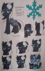 Size: 1024x1596 | Tagged: safe, artist:tobiisabunny, oc, oc only, oc:monochrome frost, pony, robot, robot pony, female, implied cozy glow, indifference, oc villain, opposite of loyalty, solo, soundwave, traditional art