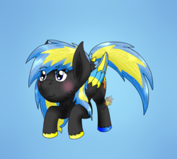 Size: 2000x1800 | Tagged: safe, artist:midnightfire1222, oc, oc only, oc:arc flash, pegasus, pony, blushing, cute, simple background, solo, tail wag