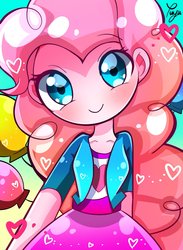 Size: 1366x1863 | Tagged: safe, artist:yuyutsuka_0130, pinkie pie, equestria girls, g4, chibi, clothes, cute, diapinkes, female, looking at you, no nose, skirt, solo