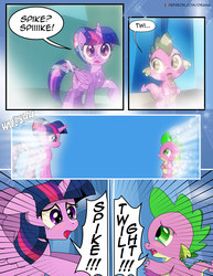 Size: 1275x1650 | Tagged: safe, artist:dsana, spike, twilight sparkle, alicorn, crystal pony, dragon, pony, comic:the shadow shard, g4, comic, crying, crystal twilight, crystallized, dialogue, duo, female, male, mare, onomatopoeia, sad, twilight sparkle (alicorn)