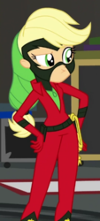 Size: 272x602 | Tagged: safe, screencap, applejack, mistress marevelous, equestria girls, equestria girls specials, g4, my little pony equestria girls: movie magic, clothes, costume, cropped, female, power ponies, solo