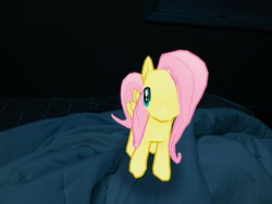 Size: 4032x3024 | Tagged: safe, gameloft, photographer:undeadponysoldier, fluttershy, pony, g4, bed, cute, dark, irl, photo, ponies in real life, shyabetes