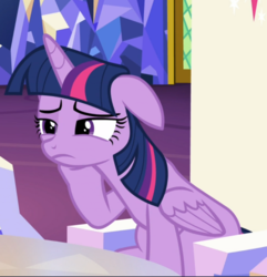 Size: 834x865 | Tagged: safe, screencap, twilight sparkle, alicorn, pony, g4, what about discord?, cropped, female, floppy ears, folded wings, hoof on cheek, mare, narrowed eyes, sitting, solo, sulking, twilight sparkle (alicorn), wings