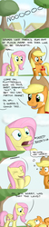 Size: 720x3354 | Tagged: safe, artist:hoofclid, applejack, fluttershy, pinkie pie, earth pony, pegasus, pony, g4, big no, comic, cowboy hat, cute, deep breath, duo, faint, female, hat, heart attack, hnnng, mare, shyabetes