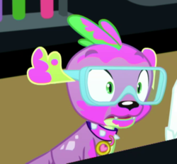 Size: 451x418 | Tagged: safe, screencap, spike, spike the regular dog, dog, goo, epic fails, equestria girls, g4, my little pony equestria girls: summertime shorts, cropped, goggles, male, messy, spike's dog collar