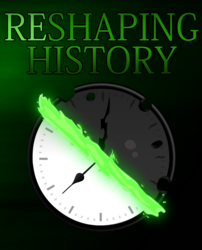 Size: 999x1235 | Tagged: safe, artist:ultrathehedgetoaster, changeling, fanfic:reshaping history, clock, fanfic, fanfic art, fanfic cover, no pony, time travel