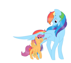 Size: 1280x1129 | Tagged: safe, artist:lattefox3, rainbow dash, scootaloo, pegasus, pony, g4, cute, cutealoo, dashabetes, female, filly, happy, hnnng, looking at each other, mare, scootalove, simple background, sisterly love, transparent background, wings