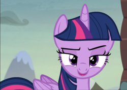 Size: 1326x938 | Tagged: safe, screencap, twilight sparkle, alicorn, pony, g4, the hooffields and mccolts, cropped, female, lidded eyes, looking at you, mare, smiling, smirk, solo, twilight sparkle (alicorn)