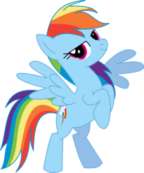 Size: 2500x3011 | Tagged: safe, artist:michaelsety, rainbow dash, pegasus, pony, g4, my little pony friendship celebration cutie mark magic, bipedal, female, high res, lidded eyes, looking at you, mare, sexy, simple background, smiling, solo, standing, transparent background, vector, wings