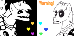 Size: 4000x1990 | Tagged: safe, artist:maxter-advance, pony, black and white, black background, grayscale, heart, heart eyes, horns, monochrome, omega flowey, ponified, simple background, smiling, thorn, undertale, white background, wingding eyes