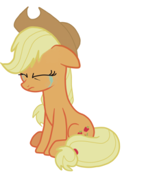 Size: 1065x1270 | Tagged: safe, artist:michaelsety, applejack, earth pony, pony, g4, hearthbreakers, applejack's hat, cowboy hat, crying, crying on the outside, eyes closed, female, hat, mare, sad, simple background, sitting, solo, transparent background, unhapplejack, vector