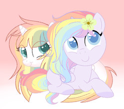 Size: 603x530 | Tagged: safe, artist:owlity, oc, oc:flower power, oc:sweet dreams, alicorn, pony, daaaaaaaaaaaw, female, filly, rainbow hair, sisters, squee