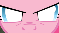 Size: 2560x1440 | Tagged: safe, artist:atomicgreymon, edit, edited screencap, screencap, pinkie pie, earth pony, pony, g4, party of one, season 1, angry, close-up, death stare, female, looking at you, mare, possessed, solo