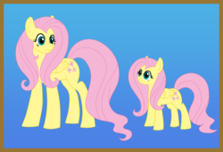 Size: 1249x848 | Tagged: safe, artist:catross, derpibooru exclusive, fluttershy, pegasus, pony, g4, duality, female, looking at each other, mare, size difference