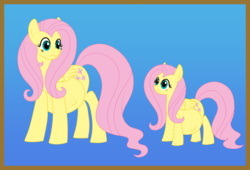 Size: 1249x848 | Tagged: safe, artist:catross, fluttershy, pegasus, pony, g4, belly, big belly, duality, female, kicking, looking at each other, mare, preggoshy, pregnant, size difference