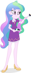 Size: 659x1520 | Tagged: safe, artist:punzil504, princess celestia, principal celestia, human, equestria girls, equestria girls series, g4, cake slice, clothes, clothes swap, dessert, dress, female, food, fork, high heels, plate, shoes, simple background, smiling, solo, transparent background, younger