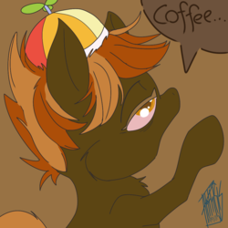 Size: 1000x1000 | Tagged: safe, artist:phthisis, button mash, earth pony, pony, g4, bed mane, colt, foal, hat, male, propeller hat, red eye, simple background, solo, tired