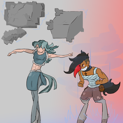 Size: 1000x1000 | Tagged: safe, artist:vinny, oc, oc only, oc:bella, oc:purity quartz, satyr, aura, battle stance, duo, earth bending, gradient background, parent:marble pie, parent:oc:miss eri