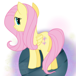 Size: 1200x1200 | Tagged: safe, artist:77jessieponygames77, fluttershy, pegasus, pony, g4, butt, cutie mark, eyelashes, female, folded wings, gritted teeth, hooves, looking back, mare, plot, simple background, solo, standing, tail, transparent background, vector, watermark, wings