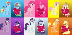 Size: 4280x2112 | Tagged: safe, artist:ace play, artist:trotsworth, edit, applejack, fluttershy, pinkie pie, rainbow dash, rarity, twilight sparkle, pony, g4, applejack (male), bubble berry, butterscotch, dusk shine, elusive, female, flipped image, happy hearts and hooves day, hate, holiday, i love you, love, male, mirrored, mirrored text, one of these things is not like the others, rainbow blitz, rule 63, self ponidox, selfcest, ship:applejacks, ship:bubblepie, ship:dashblitz, ship:dusktwi, ship:flutterscotch, ship:rarilusive, shipping, straight, tsunderainbow, tsundere, valentine's day