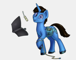 Size: 1418x1123 | Tagged: safe, artist:stratodraw, oc, oc only, oc:techpony, pony, computer, laptop computer, screwdriver