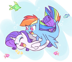 Size: 985x851 | Tagged: safe, alternate version, artist:raridashdoodles, rainbow dash, rarity, fish, pegasus, pony, seapony (g4), unicorn, g4, my little pony: the movie, >:d, bubble, cute, dorsal fin, duo, duo female, eyes closed, eyeshadow, female, fin, fin wings, fins, fish tail, flowing mane, flowing tail, heart, horn, kissing, laughing, lesbian, looking at each other, looking at someone, makeup, mare, ocean, open mouth, open smile, seaponified, seapony rainbow dash, seapony rarity, ship:raridash, shipping, smiling, smiling at each other, species swap, swimming, tail, tickling, underwater, water, wings