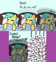 Size: 2253x2504 | Tagged: safe, artist:datahmedz, sunshower raindrops, pony, raindropsanswers, g4, ask, bed, female, high res, letter, solo, tumblr