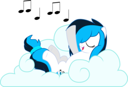Size: 1768x1201 | Tagged: safe, artist:chipmagnum, oc, oc only, oc:melody breeze, pony, g4, cloud, female, lying on a cloud, mare, music notes, simple background, solo, transparent background