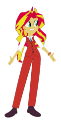 Size: 306x624 | Tagged: safe, artist:fjessemcsm, artist:selenaede, sunset shimmer, human, equestria girls, g4, ace attorney, alternate hairstyle, apollo justice, barely eqg related, base used, capcom, clothes, crossover, necktie, shoes, suit, vest, waistcoat, watch, wristwatch