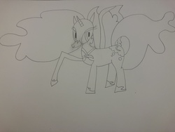 Size: 4032x3024 | Tagged: safe, artist:undeadponysoldier, nightmare moon, pony, g4, female, lineart, solo, traditional art