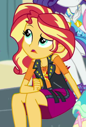 Size: 394x580 | Tagged: safe, screencap, fluttershy, rarity, sunset shimmer, equestria girls, g4, my little pony equestria girls: better together, overpowered (equestria girls), cropped, female, geode of empathy, magical geodes, offscreen character, sitting