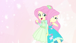 Size: 1920x1080 | Tagged: safe, screencap, fluttershy, equestria girls, g4, my little pony equestria girls: better together, so much more to me, clothes, cute, dress, duality, female, self paradox, shyabetes