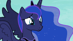 Size: 600x338 | Tagged: safe, screencap, princess luna, alicorn, pony, a royal problem, g4, animated, cute, eye shimmer, female, jewelry, lunabetes, mare, regalia, smiling, solo, spread wings, wings