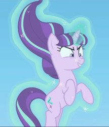 Size: 809x940 | Tagged: safe, screencap, starlight glimmer, pony, unicorn, g4, the cutie re-mark, cropped, evil smile, female, flying, glowing horn, grin, horn, levitation, magic, magic aura, mare, s5 starlight, self-levitation, smiling, solo, telekinesis
