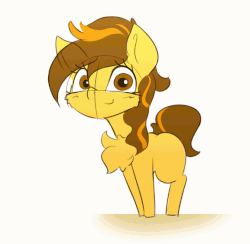 Size: 855x833 | Tagged: safe, artist:n0nnny, oc, oc:swiss cheese, earth pony, pony, adorable face, animated, bouncing, chest fluff, cute, dancing, female, frame by frame, gif, impossibly large chest fluff, looking at you, mare, open mouth, smiling, solo