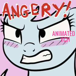 Size: 800x800 | Tagged: safe, artist:lannielona, pony, advertisement, angry, animated, blushing, bust, commission, gif, gritted teeth, meme, portrait, solo, triggered, vibrating, your character here