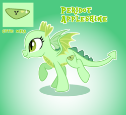 Size: 1280x1162 | Tagged: safe, artist:doraeartdreams-aspy, oc, oc only, oc:peridot appleshine, dracony, dragon, hybrid, cutie mark, female, interspecies offspring, offspring, parent:applejack, parent:spike, parents:applespike, solo, wings