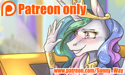 Size: 1672x1000 | Tagged: source needed, useless source url, safe, artist:sunny way, princess celestia, alicorn, anthro, rcf community, g4, canterlot, cute, female, horn, patreon, patreon exclusive, patreon logo, paywall content, smiling, sunny day, wings