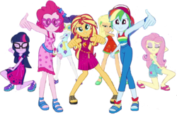 Size: 2048x1327 | Tagged: safe, edit, edited screencap, editor:php77, screencap, applejack, fluttershy, pinkie pie, rainbow dash, rarity, sci-twi, sunset shimmer, twilight sparkle, equestria girls, g4, i'm on a yacht, my little pony equestria girls: better together, background removed, bad edit, baseball cap, cap, geode of empathy, geode of fauna, geode of shielding, geode of sugar bombs, geode of super speed, geode of super strength, geode of telekinesis, glasses, hat, humane five, humane seven, humane six, magical geodes, not a vector, simple background, sleeveless, sunglasses, transparent background