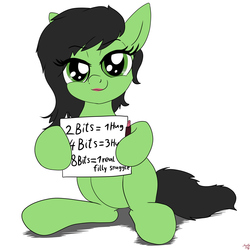 Size: 3800x3800 | Tagged: safe, artist:littlenaughtypony, oc, oc only, oc:filly anon, earth pony, pony, bedroom eyes, female, filly, high res, hoof hold, lipstick, looking at you, sign, simple background, sitting, smiling, solo, white background
