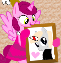 Size: 900x921 | Tagged: safe, artist:katierose45, artist:katnekobase, alicorn, pony, unicorn, barely pony related, baroness von bon bon, base used, clothes, crossover, cuphead, cuphead (character), dress, gloves, heart, picture, ponified, shirt, studio mdhr
