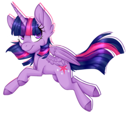 Size: 541x487 | Tagged: safe, artist:teeny16, twilight sparkle, alicorn, pony, g4, colored hooves, female, looking at you, looking sideways, mare, simple background, smiling, solo, spread wings, transparent background, twilight sparkle (alicorn), wings