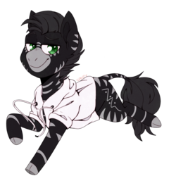 Size: 1000x1000 | Tagged: safe, artist:cinnamonsparx, oc, oc only, pony, zebra, clothes, cloven hooves, hoodie, male, reverse zebra, simple background, solo, stallion, transparent background